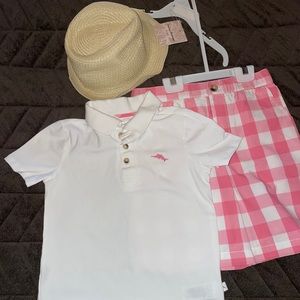 Boys Polo and Gingham Shorts with Hat